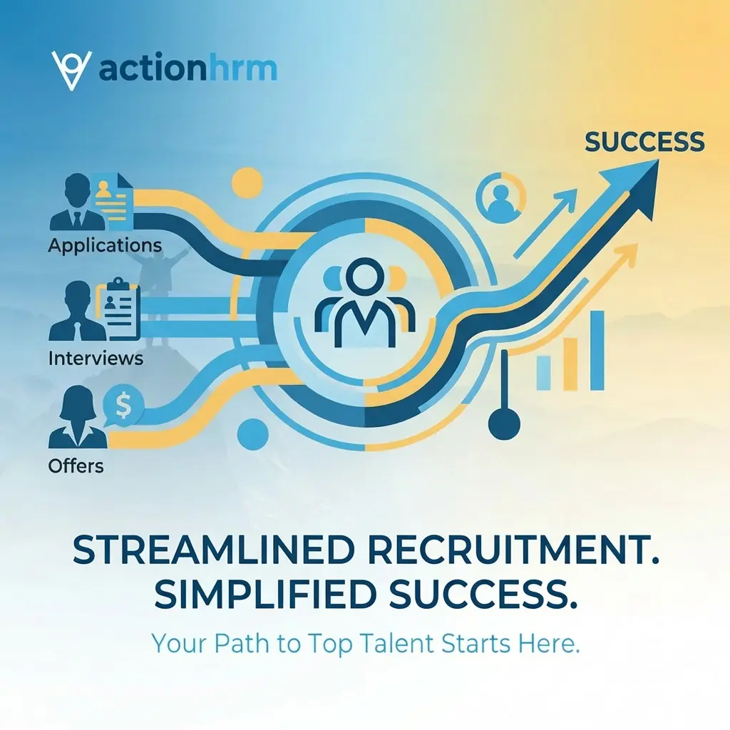 Recruitment software graphic showing applications, interviews and offers leading to success